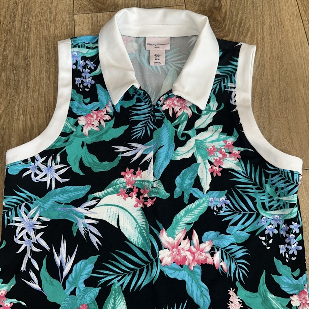 Tommy Bahama Golf Pickleball Tennis Collared Sleeveless Tropical 1/4 Zip Top Med
